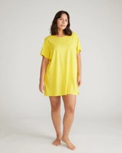 Organic Pima Cotton Lounge Tee - Breathable Soft Sleep Top - Yellow
