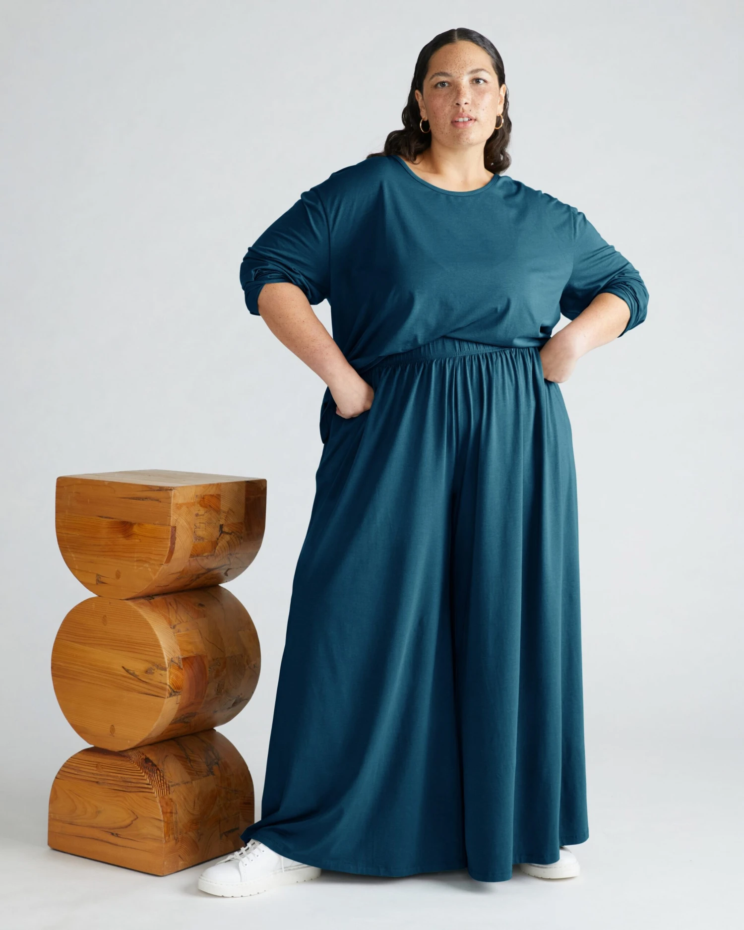 Relaxed Fit Long Sleeve Lounge Tee - Modal Cotton Pina Top 4 Relaxed Fit Long Sleeve Lounge Tee - Modal Cotton Pina Top - Image 2