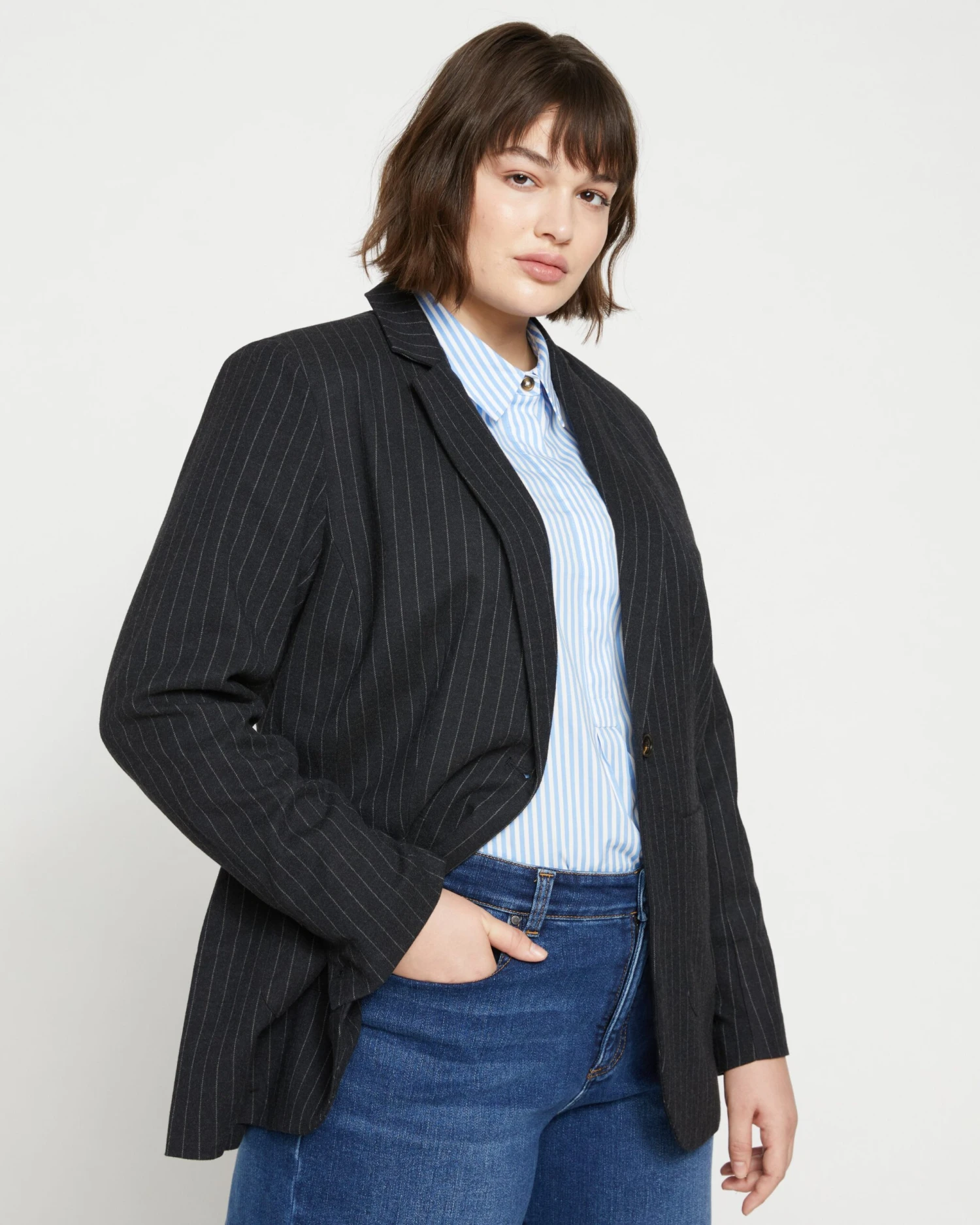 The Pinstripe Blazer - Graphite 10 The Pinstripe Blazer - Graphite - Image 8