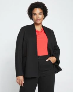 Lennox Collarless Ponte Blazer - Black -UNIVERSAL STANDARD Ponte Collarless Blazer Black USOU1463 001 001 004