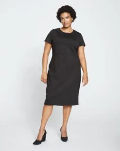 Executive Ponte Dress - Slate Pinstripe