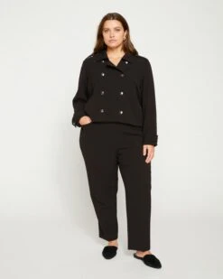 Women's Black Crepe Wide Leg Pull-On Trousers - Tailored Rivington Fit