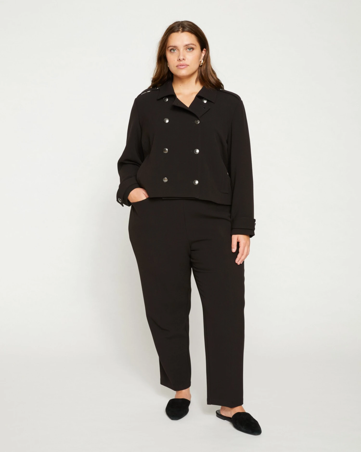 Women's Black Crepe Wide Leg Pull-On Trousers - Tailored Rivington Fit 3 Women's Black Crepe Wide Leg Pull-On Trousers - Tailored Rivington Fit