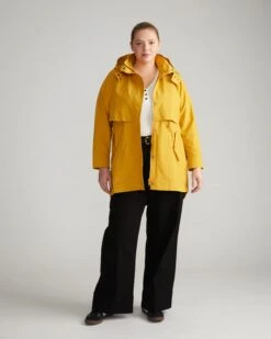Mustard Yellow Water-Resistant Precision Parka with Storm Hood