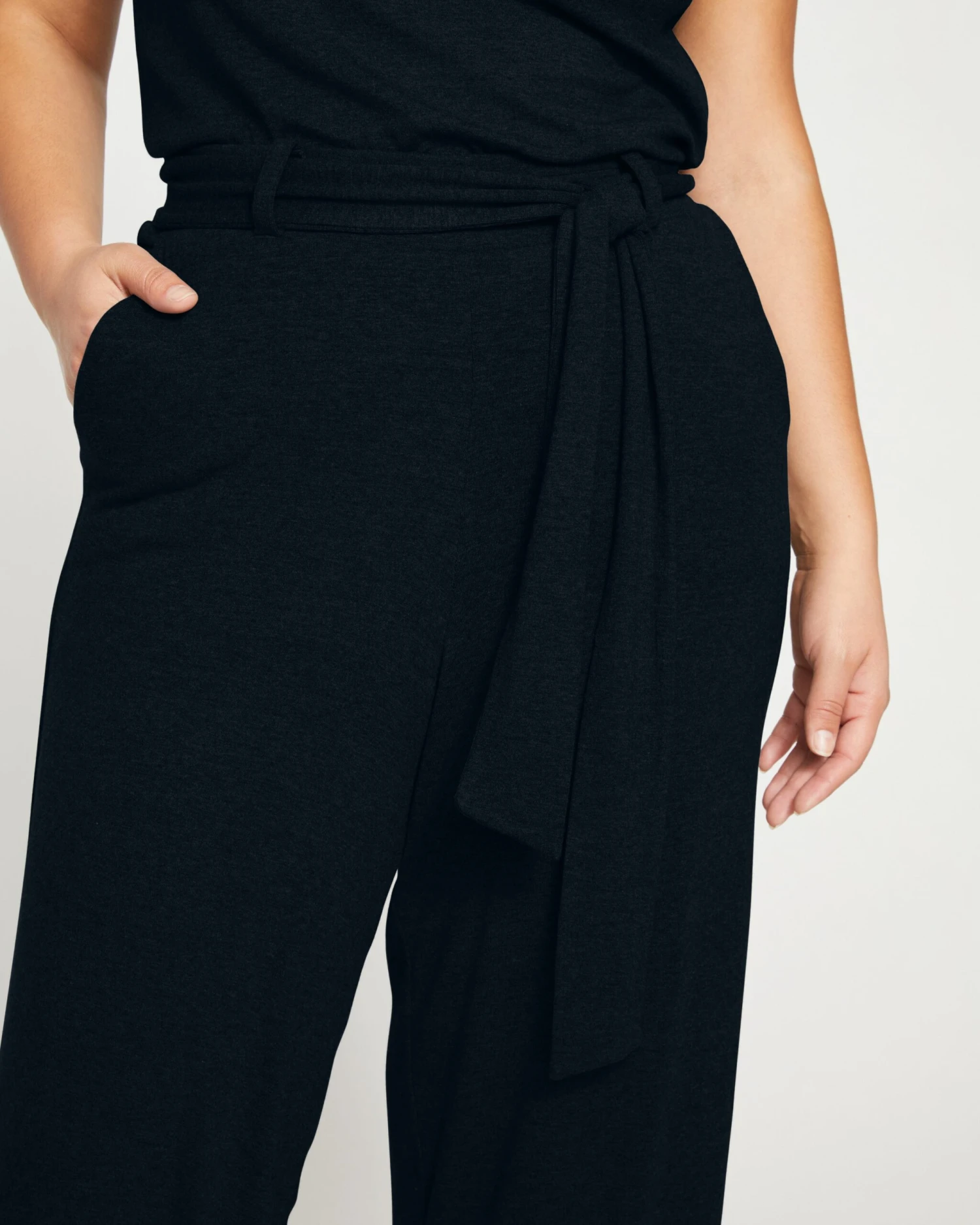 TravelKnit Ribbed Wide Leg Pants with Self-Belt - Black 3 TravelKnit Ribbed Wide Leg Pants with Self-Belt - Black
