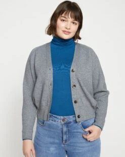 Ultra-Soft Heather Grey Knit Cardigan with Refined Blouson Sleeves