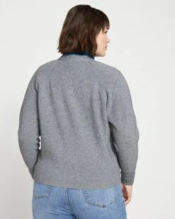 Ultra-Soft Heather Grey Knit Cardigan with Refined Blouson Sleeves -UNIVERSAL STANDARD Ribbed Key Cardigan Charcoal USSW1254 057 004 021