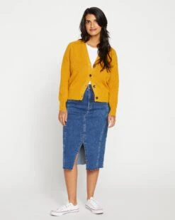 Ultra-Soft Tailored Cardigan - Better Than Wool Cashmere Feel Knit -UNIVERSAL STANDARD Ribbed Key Cardigan Soft Yellow USSW1254 519 002 014