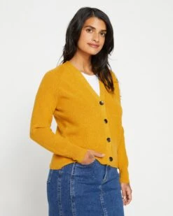 Ultra-Soft Tailored Cardigan - Better Than Wool Cashmere Feel Knit -UNIVERSAL STANDARD Ribbed Key Cardigan Soft Yellow USSW1254 519 003 046