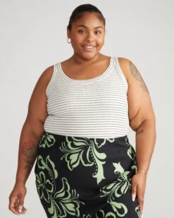 Roitfeld Ribbed Tank - Black Microstripe -UNIVERSAL STANDARD Roitfeld Ribbed Tank Microstripe in Black USTO1325 718 001 016