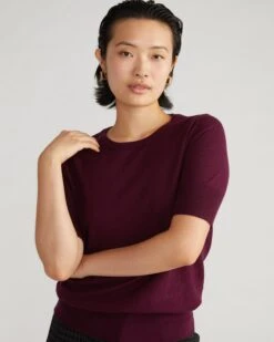 Savvy Fine Knit Sweater Top in Black Cherry - Versatile Professional Layering Knit -UNIVERSAL STANDARD Rosie Sweater Black Cherry USSW1763 190 002 184
