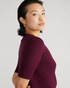 Savvy Fine Knit Sweater Top in Black Cherry - Versatile Professional Layering Knit