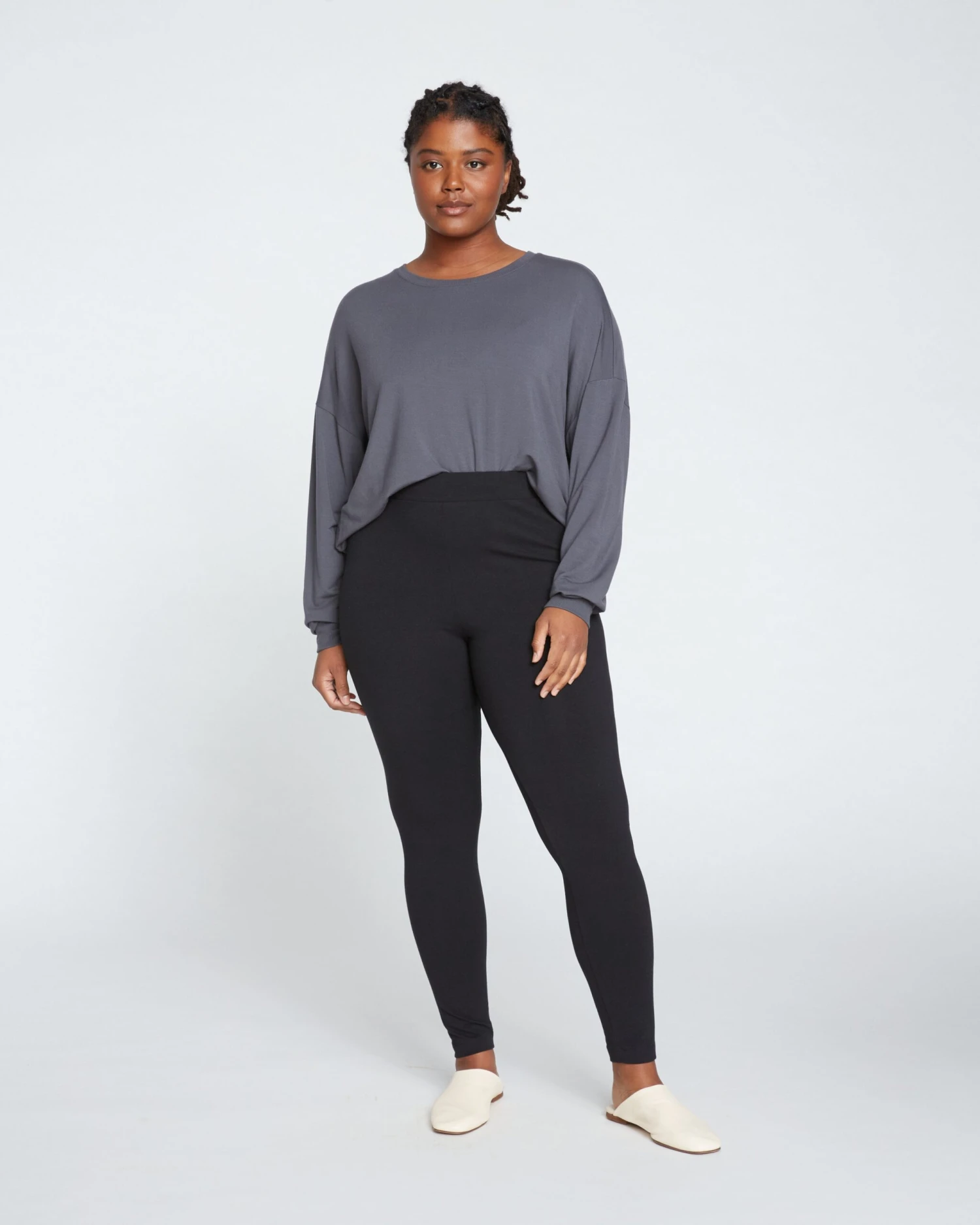 Roya High Waisted Pima Cotton Leggings - 27" Black 3 Roya High Waisted Pima Cotton Leggings - 27" Black