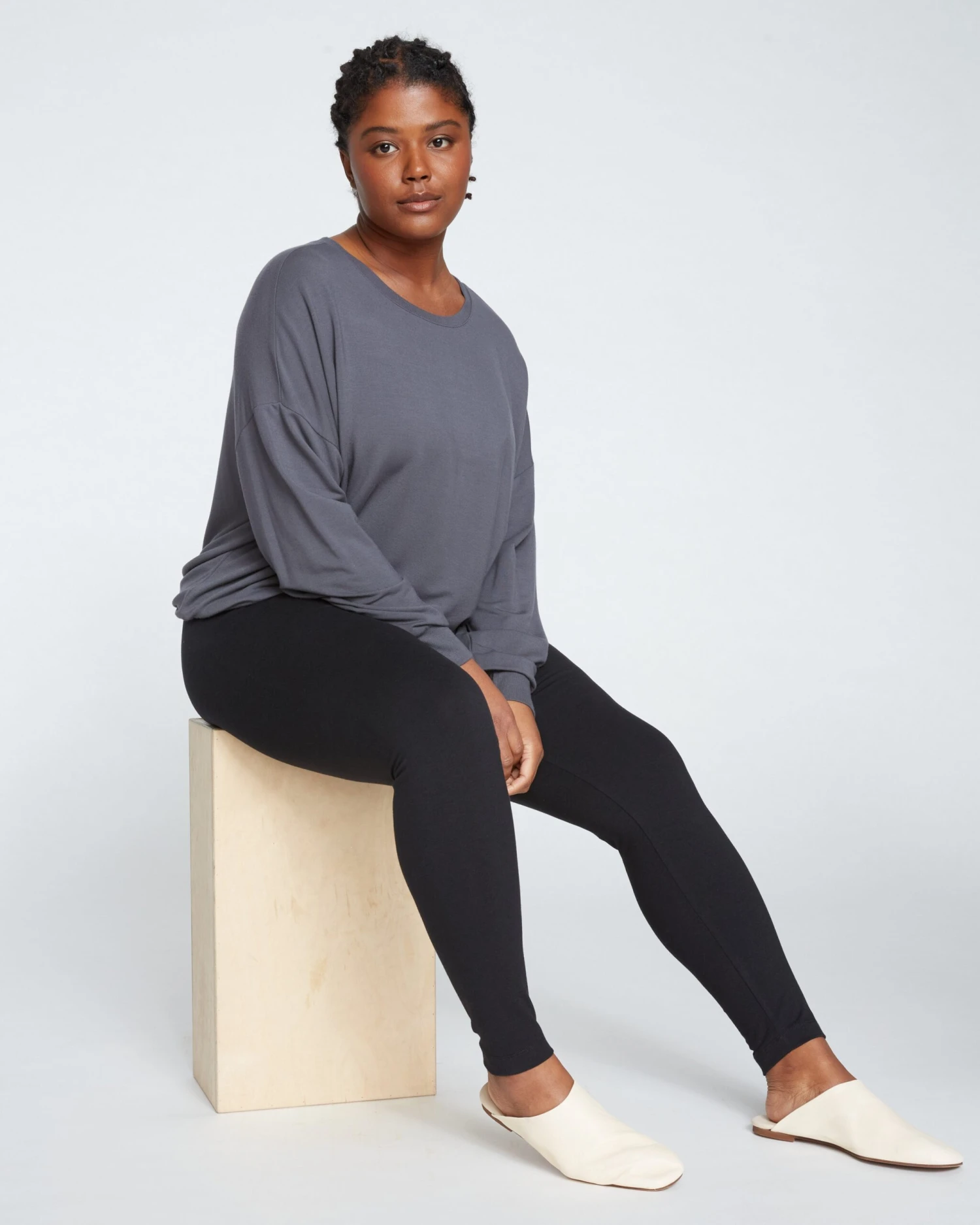 Roya High Waisted Pima Cotton Leggings - 27" Black 4 Roya High Waisted Pima Cotton Leggings - 27" Black - Image 2