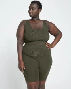 Pima Cotton Bike Shorts - Roya Nori Anti-Pilling Layering Shorts -UNIVERSAL STANDARD Roya Shorts Dark Olive USPA1386 164 003