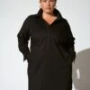 Black Stretch Poplin Shirtdress - Petite-Friendly Everyday Style -UNIVERSAL STANDARD Rubicon blk 001