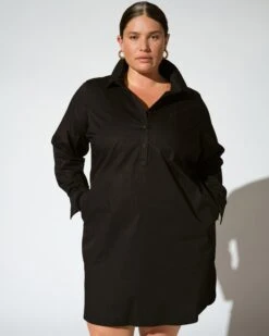 Black Stretch Poplin Shirtdress - Petite-Friendly Everyday Style