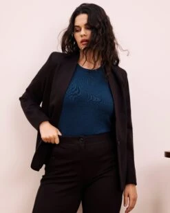 Lennox Collarless Ponte Blazer - Espresso