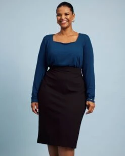 Square Neck Long Sleeve Liquid Jersey Top - Agatha Deep Teal