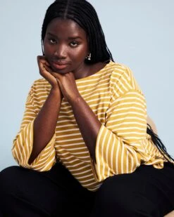 Montauk Breton Stripe Bell Sleeve Top - Mustard & Cream Cotton Tee