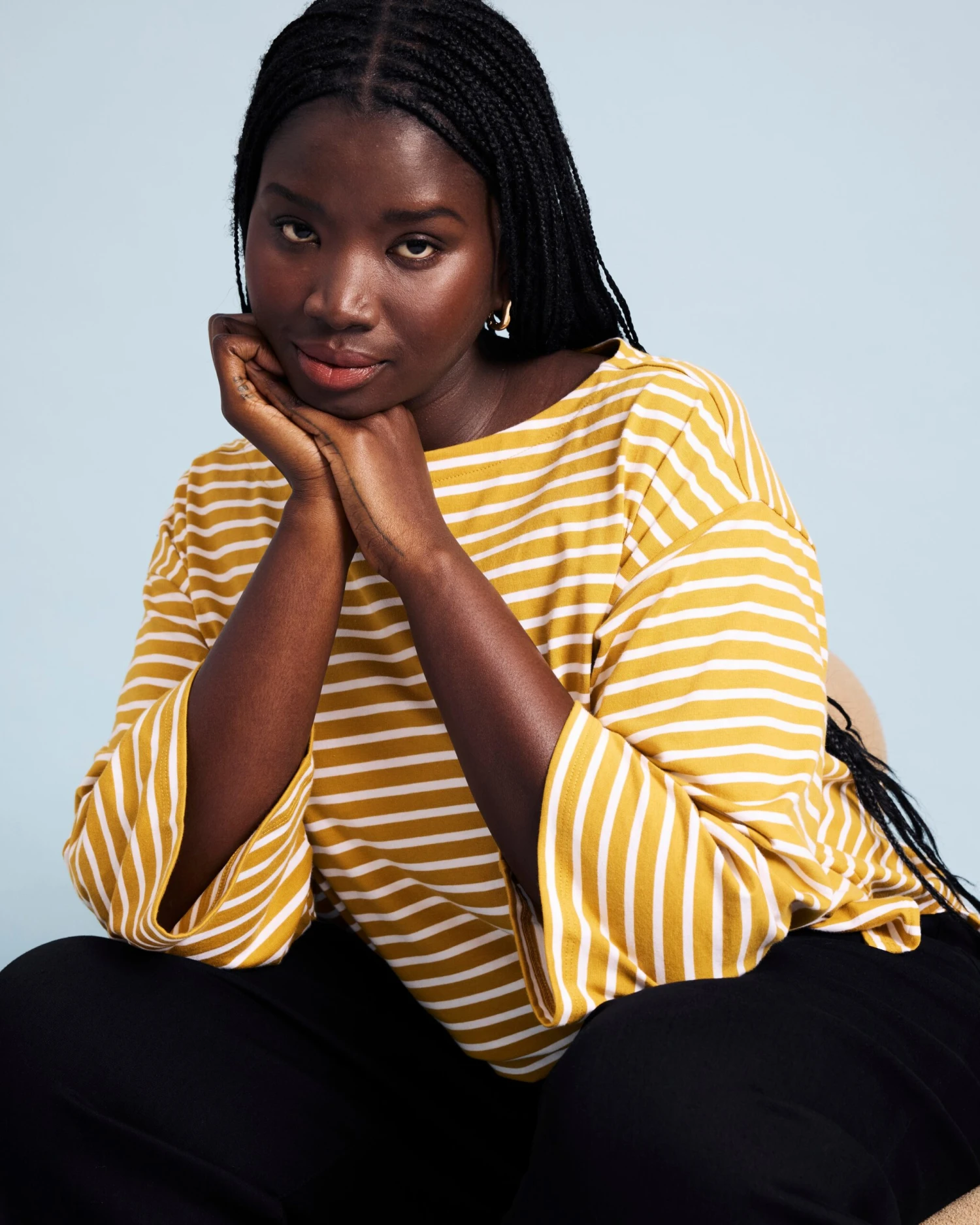 Montauk Breton Stripe Bell Sleeve Top - Mustard & Cream Cotton Tee 3 Montauk Breton Stripe Bell Sleeve Top - Mustard & Cream Cotton Tee