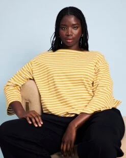 Montauk Breton Stripe Bell Sleeve Top - Mustard & Cream Cotton Tee 11 Montauk Breton Stripe Bell Sleeve Top - Mustard & Cream Cotton Tee -UNIVERSAL STANDARD SHOT12 0041