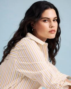 Odeon Yellow Multi Stripe Stretch Poplin Shirtdress -UNIVERSAL STANDARD SHOT15 054