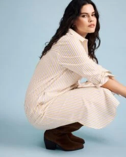 Odeon Yellow Multi Stripe Stretch Poplin Shirtdress