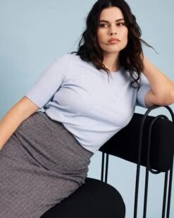 Fine Knit Lightweight Sweater Top in Silver Blue