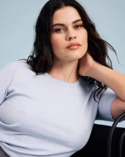 Fine Knit Lightweight Sweater Top in Silver Blue -UNIVERSAL STANDARD SHOT17 105