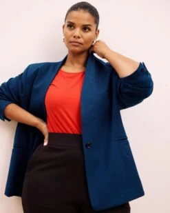 Lennox Collarless Ponte Blazer - Deep Teal -UNIVERSAL STANDARD SHOT1 048