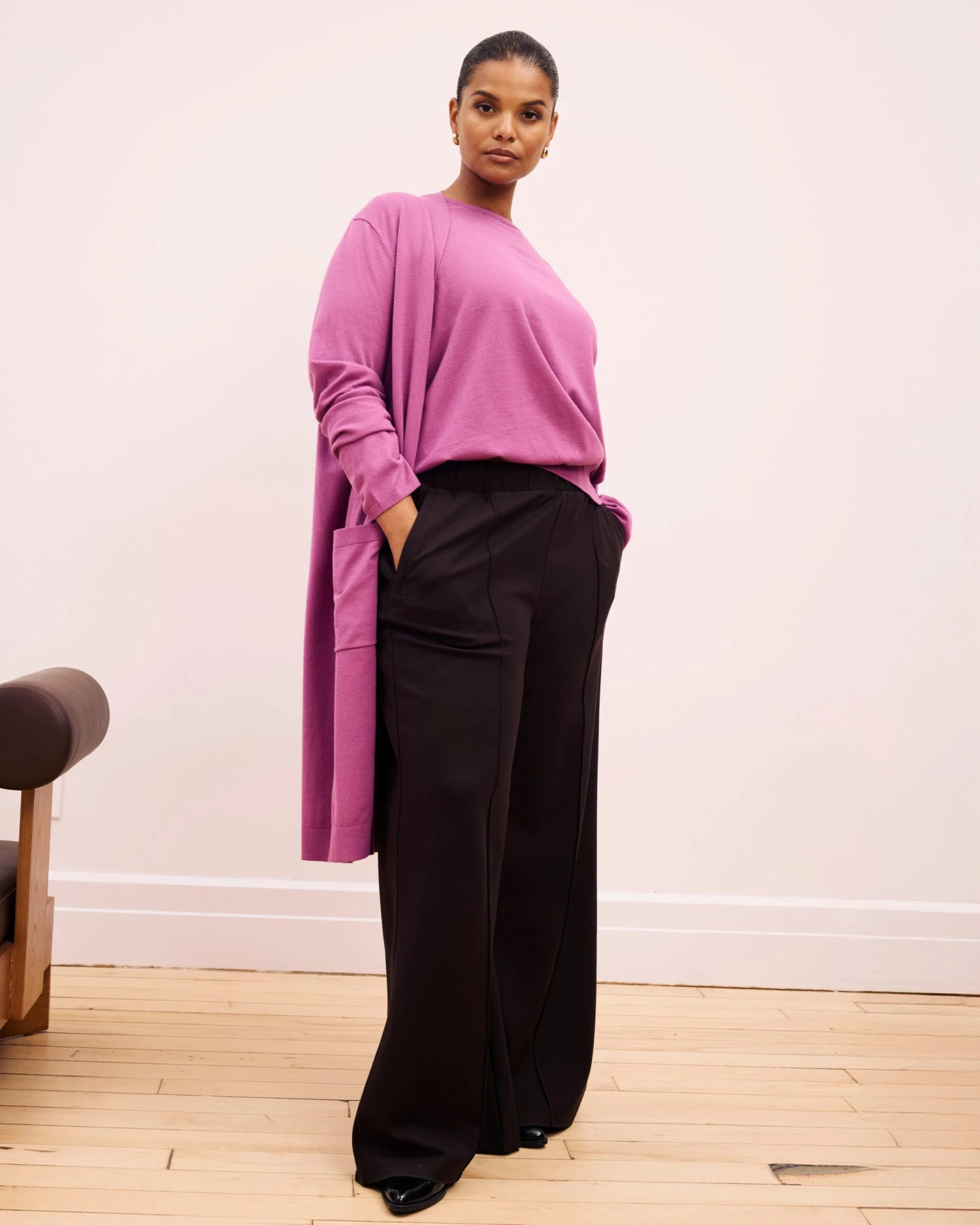 Pam Pintuck Wide Leg Ponte Pants - Espresso 4 Pam Pintuck Wide Leg Ponte Pants - Espresso - Image 2