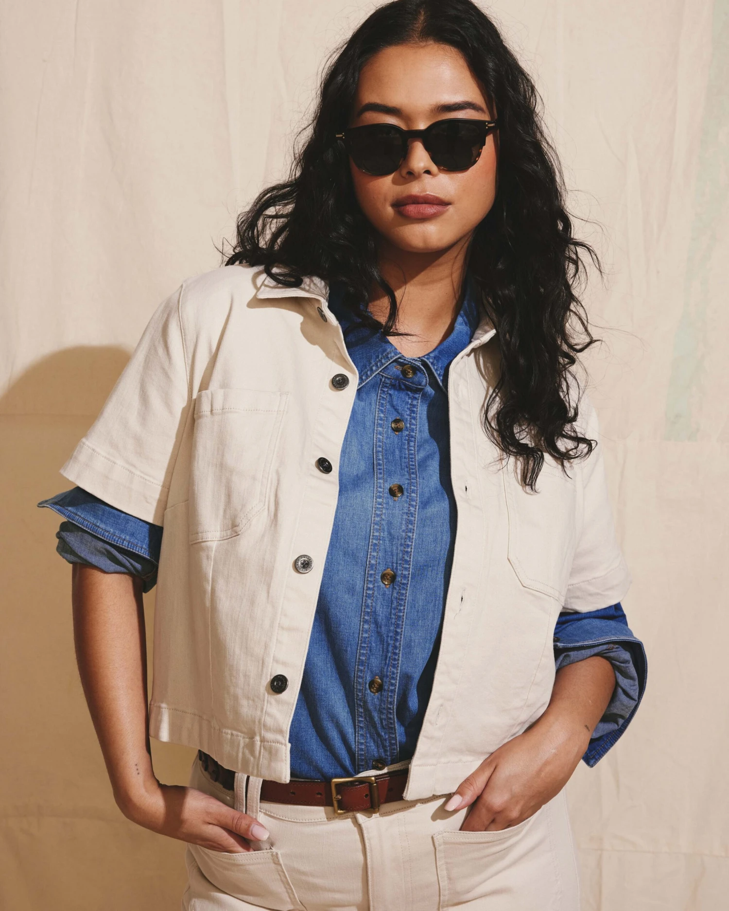 Flynn Short Sleeve Denim Shacket - Ecru 10 Flynn Short Sleeve Denim Shacket - Ecru - Image 8