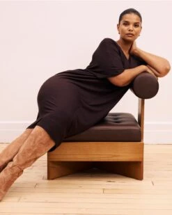 Teresa Espresso Liquid Jersey V-Neck Dress