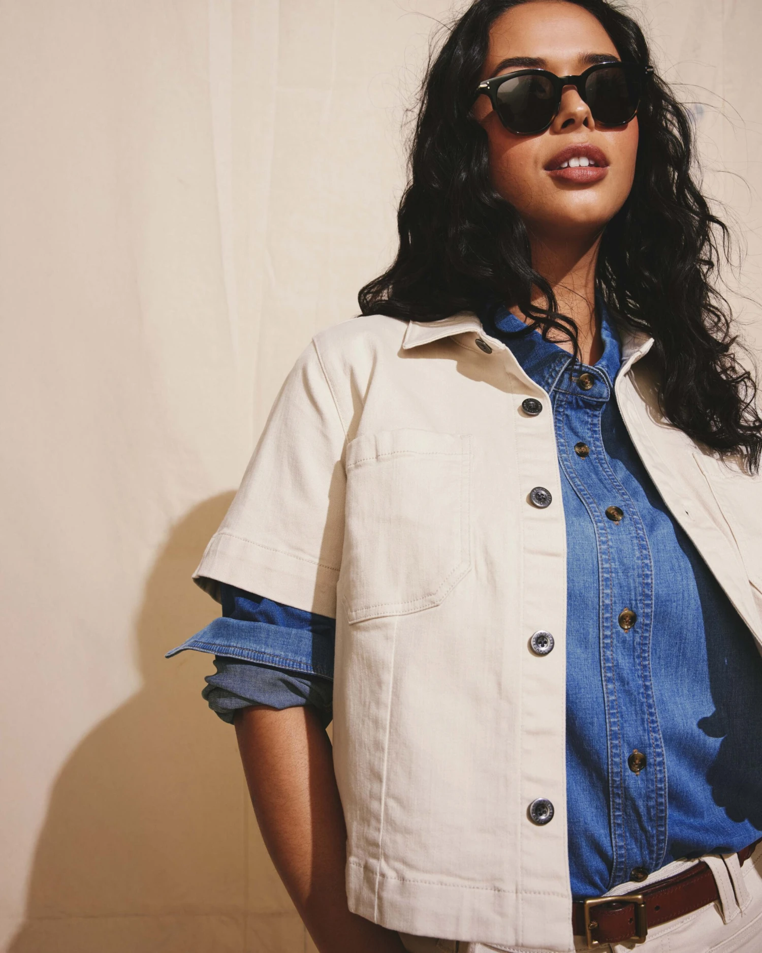 Flynn Short Sleeve Denim Shacket - Ecru 3 Flynn Short Sleeve Denim Shacket - Ecru