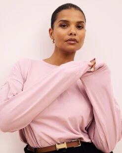 Relaxed Long Sleeve Peruvian Cotton Tee - Pale Mauve -UNIVERSAL STANDARD SHOT26 021