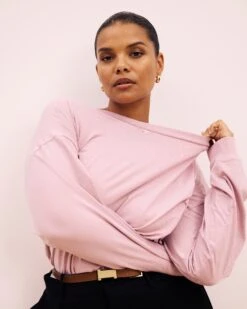 Relaxed Long Sleeve Peruvian Cotton Tee - Pale Mauve -UNIVERSAL STANDARD SHOT26 025