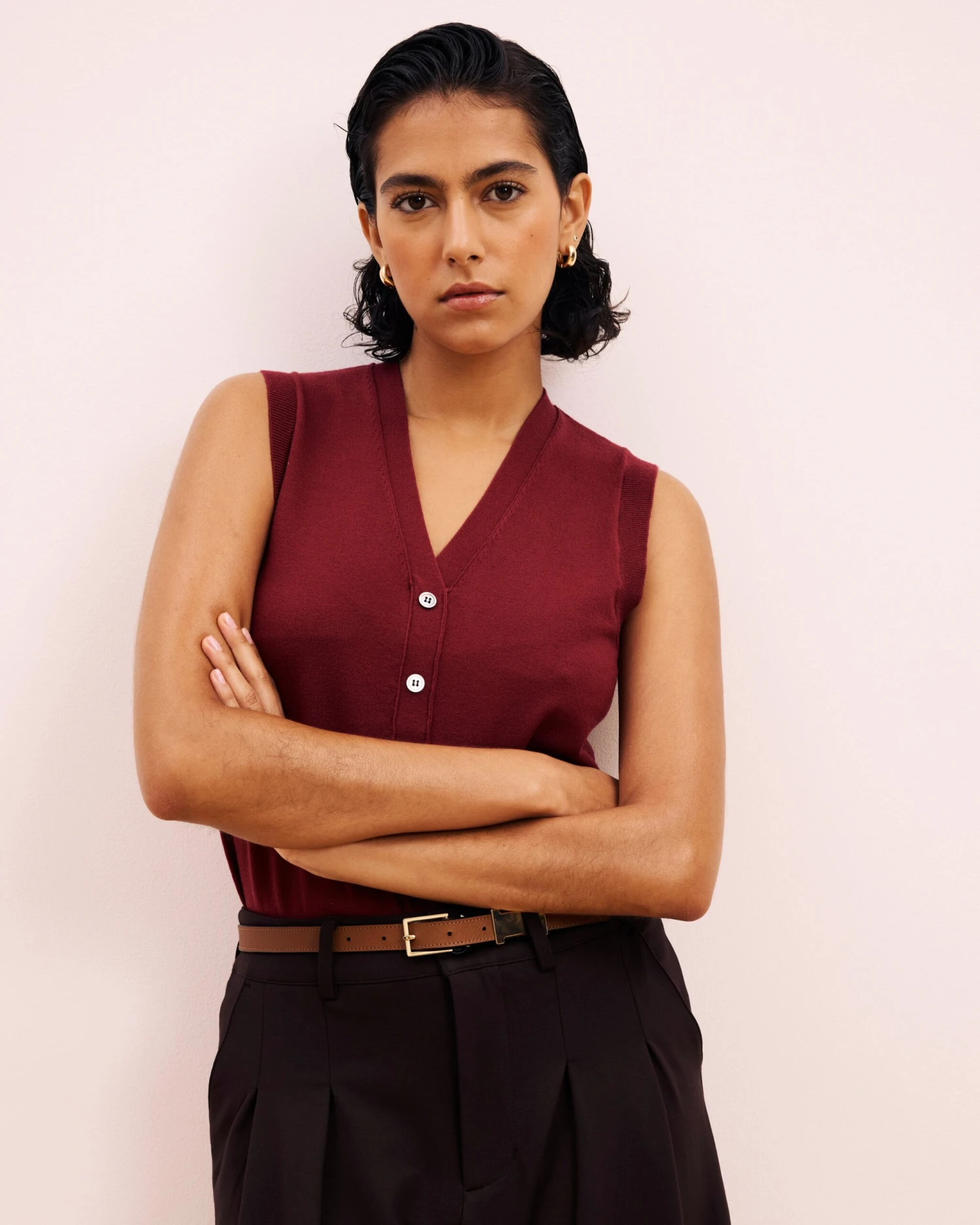 Savvy Fine Knit Cardigan Vest in Red Geranium - Elegant Layering Piece 4 Savvy Fine Knit Cardigan Vest in Red Geranium - Elegant Layering Piece - Image 2