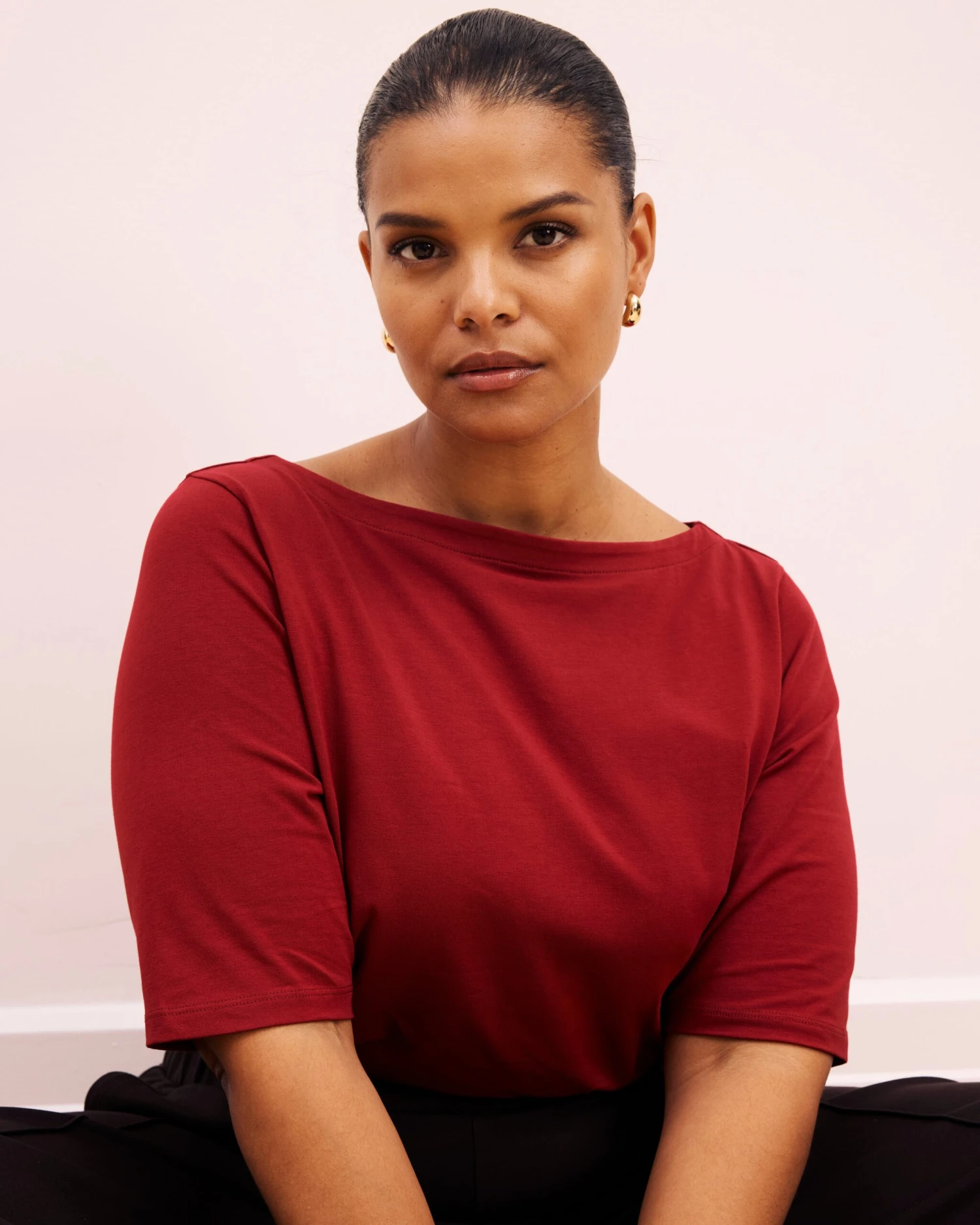 Bella Boatneck Tee - Garnet Red Premium Pima Cotton Top 2 Bella Boatneck Tee - Garnet Red Premium Pima Cotton Top