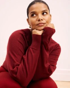 Savvy Fine Knit Sweater Blouse in Garnet - Elegant V-Neck Pullover -UNIVERSAL STANDARD SHOT29 038 9a8f5f25 95cf 4063 932d 1a5869ddc10a