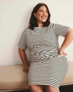 Breton Stripe Jersey Dress - Classic Boat Neck Summer Staple -UNIVERSAL STANDARD SHOT2 028
