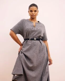 Herringbone Tweed A-Line Ponte Dress - Professional Workwear -UNIVERSAL STANDARD SHOT2 092