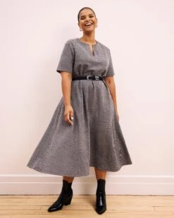Herringbone Tweed A-Line Ponte Dress - Professional Workwear