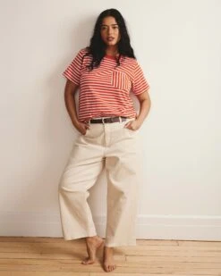 Breton Stripe Garcon Tee - Coral Reef & White Striped Cotton Top