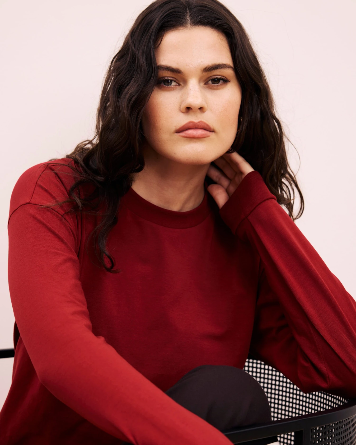 Long Sleeve Relaxed Fit Peruvian Cotton Tee - Garnet 4 Long Sleeve Relaxed Fit Peruvian Cotton Tee - Garnet - Image 2