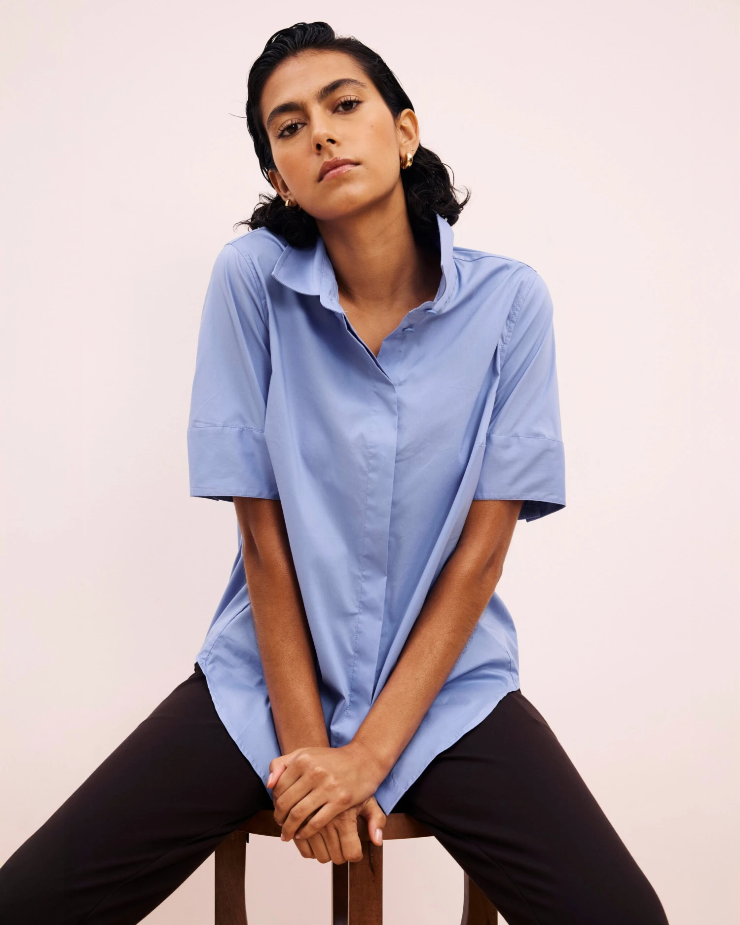 Elbe Stretch Poplin Short Sleeve Shirt - Soft Blue 3 Elbe Stretch Poplin Short Sleeve Shirt - Soft Blue