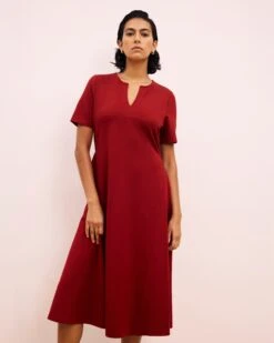 Ponte A-Line Dress in Garnet - Professional Stretchy Workwear