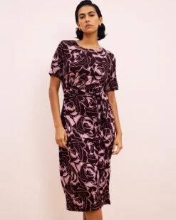Elegant Black Cherry Rose Print Liquid Jersey Wrap Dress -UNIVERSAL STANDARD SHOT35 028
