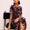 Elegant Black Cherry Rose Print Liquid Jersey Wrap Dress -UNIVERSAL STANDARD SHOT35 052