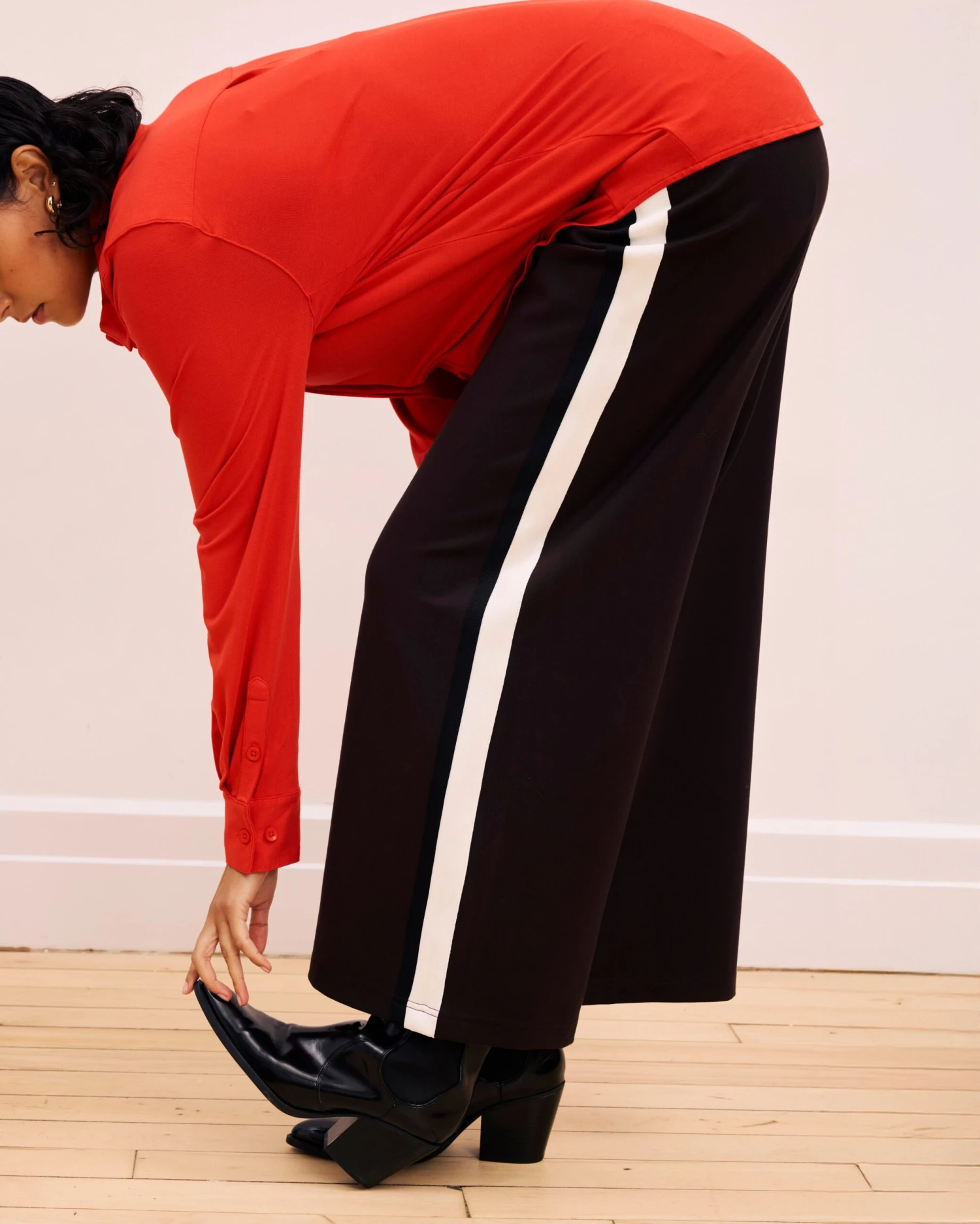 Stephanie Wide Leg Stripe Ponte Pants 30 Inch - Espresso With Black/Ecru Stripe 3 Stephanie Wide Leg Stripe Ponte Pants 30 Inch - Espresso With Black/Ecru Stripe